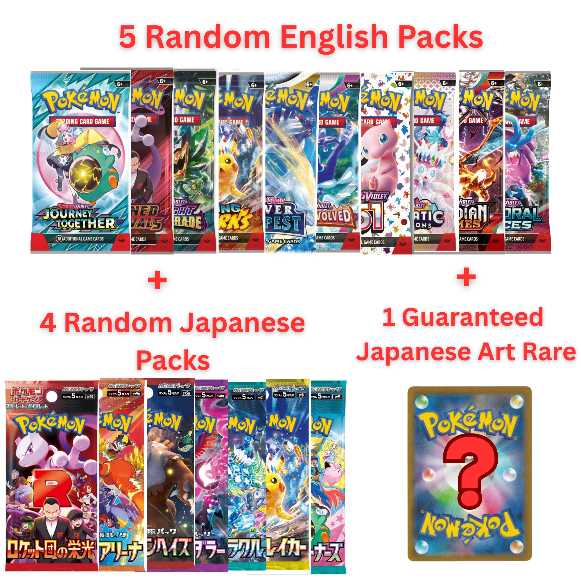 Pokémon English & Japanese Combo Pack – 9 Booster Packs + 1 Art Rare!